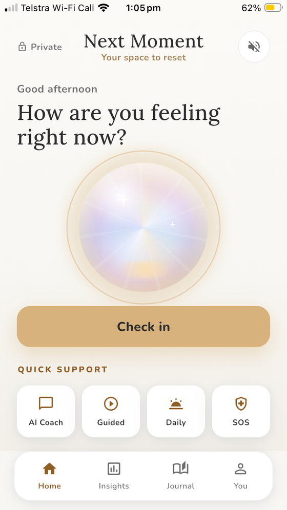 The Next Moment app home screen
