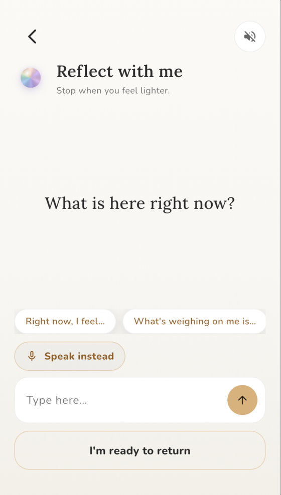 The Next Moment ‘Reflect with me’ guided reflection screen